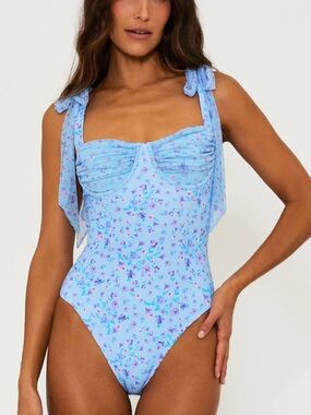 NWT Beach Riot Dede One Piece Iris Petal Light Blue Floral Size L